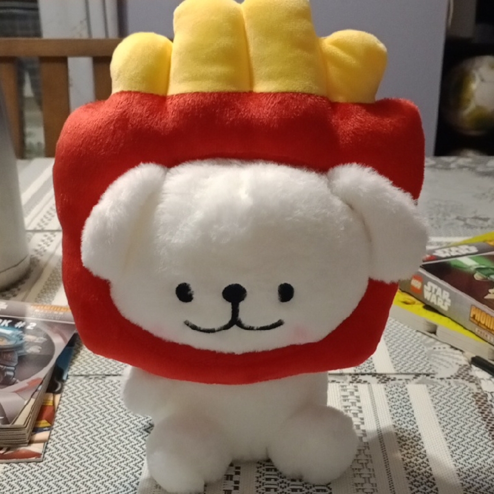 Cute Plush Toy with Red and Yellow Fries Hat